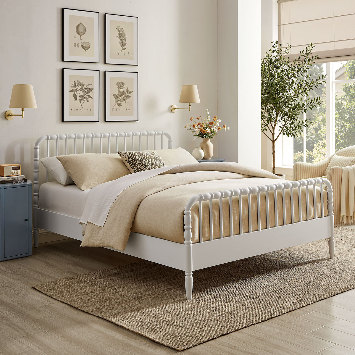 Arlette Queen Size Wood Spindle Bed Frame - White
