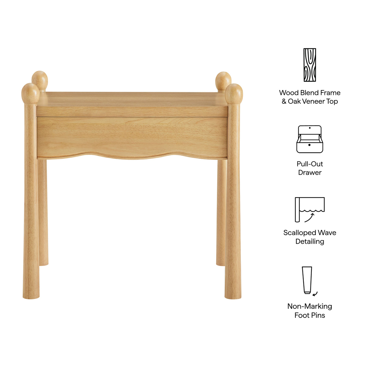 Darcy Wood Nightstand or Side Table - Oak