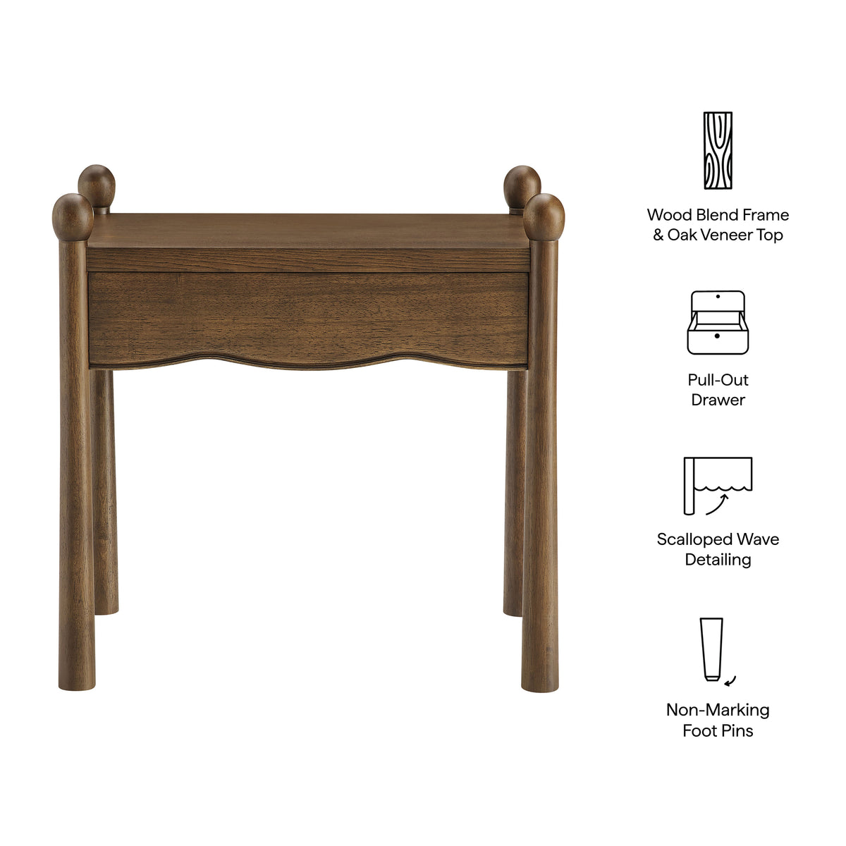 Darcy Wood Nightstand or Side Table - Walnut