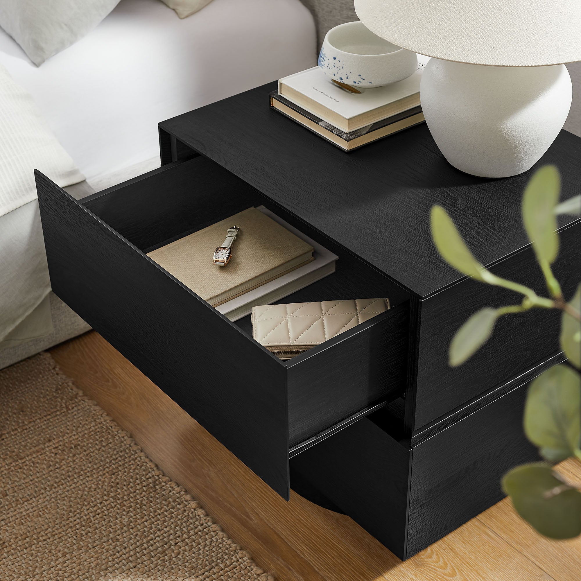 Koval Floating Pedestal 2-Drawer Nightstand - Black