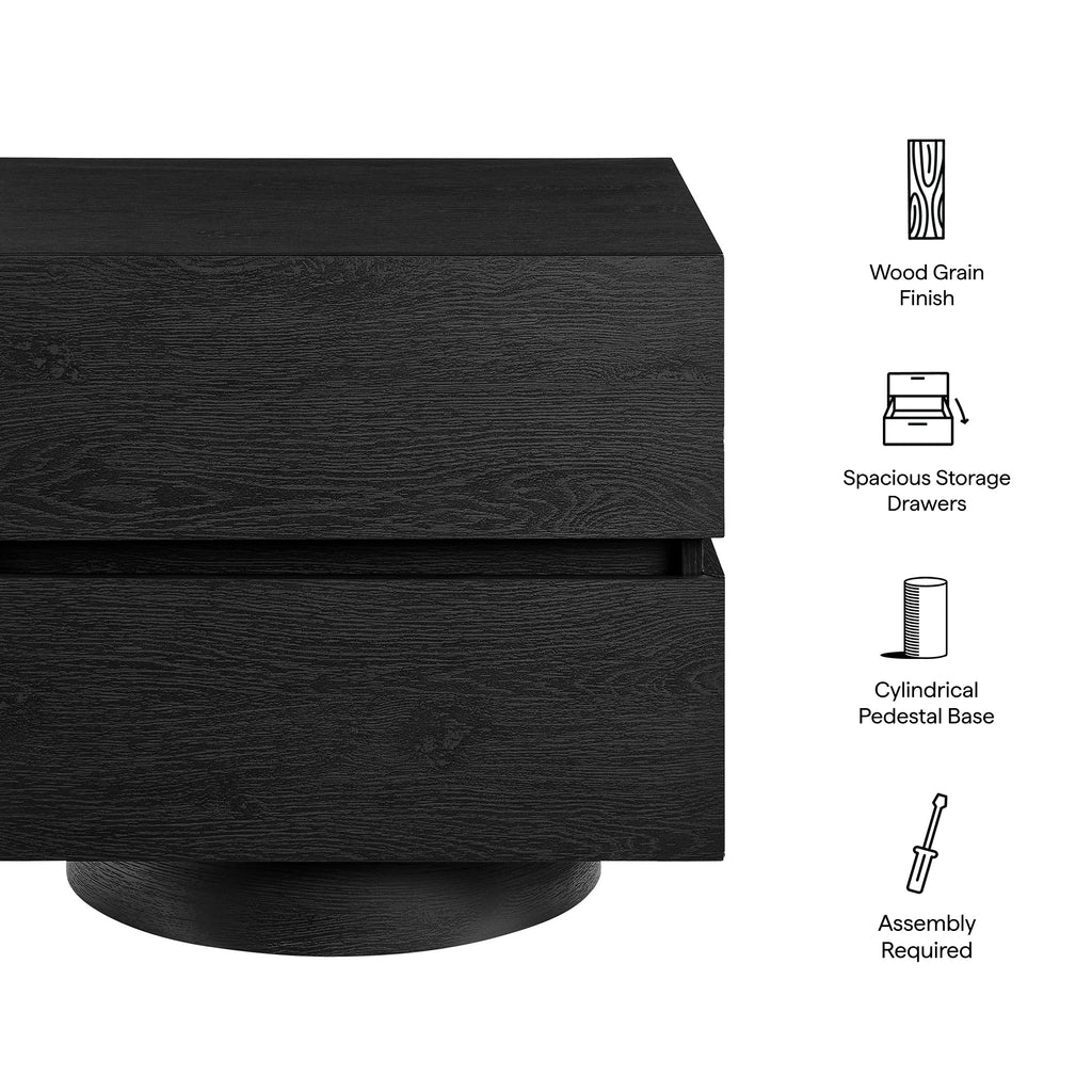 Koval Floating Pedestal 2-Drawer Nightstand - Black