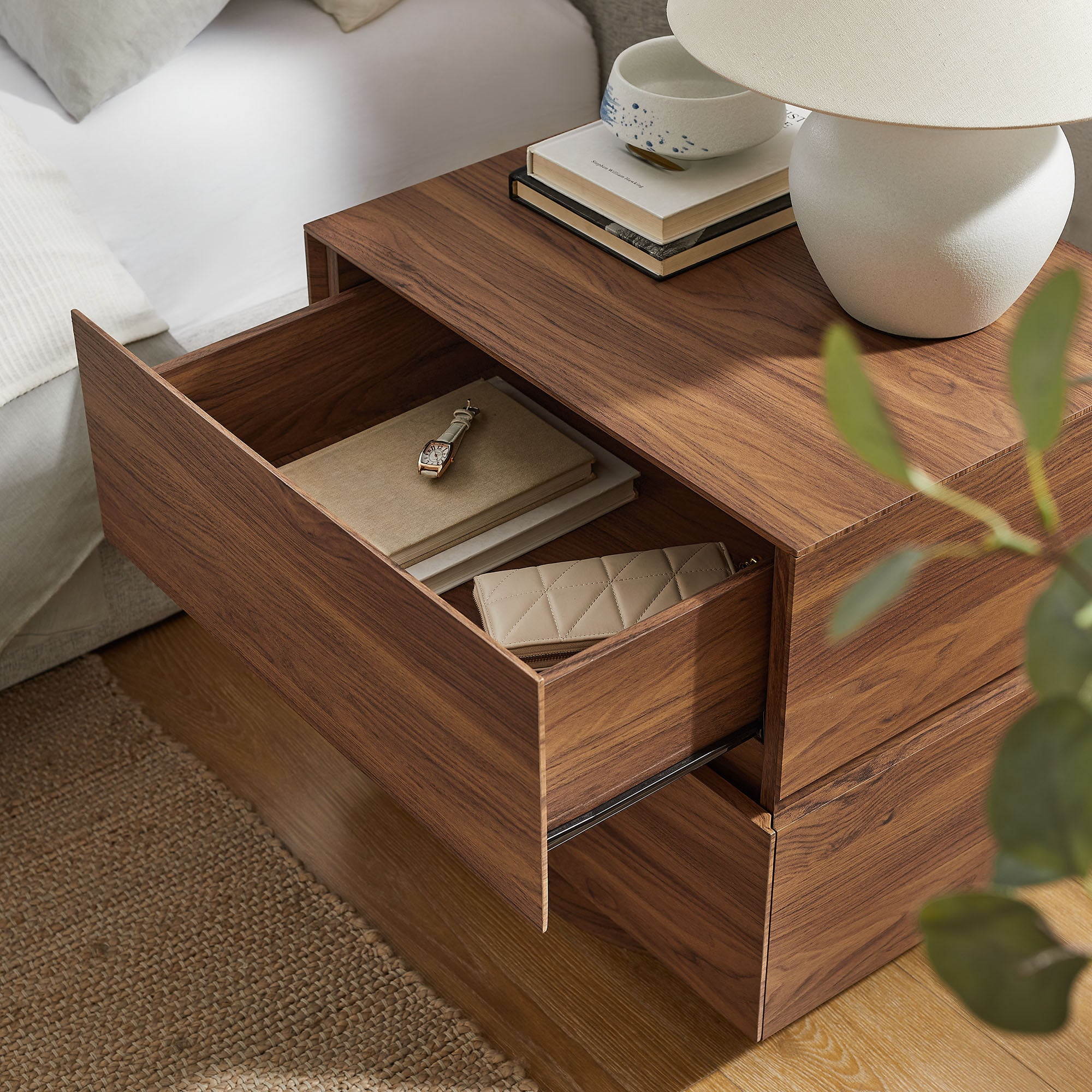 Koval Floating Pedestal 2-Drawer Nightstand - Walnut