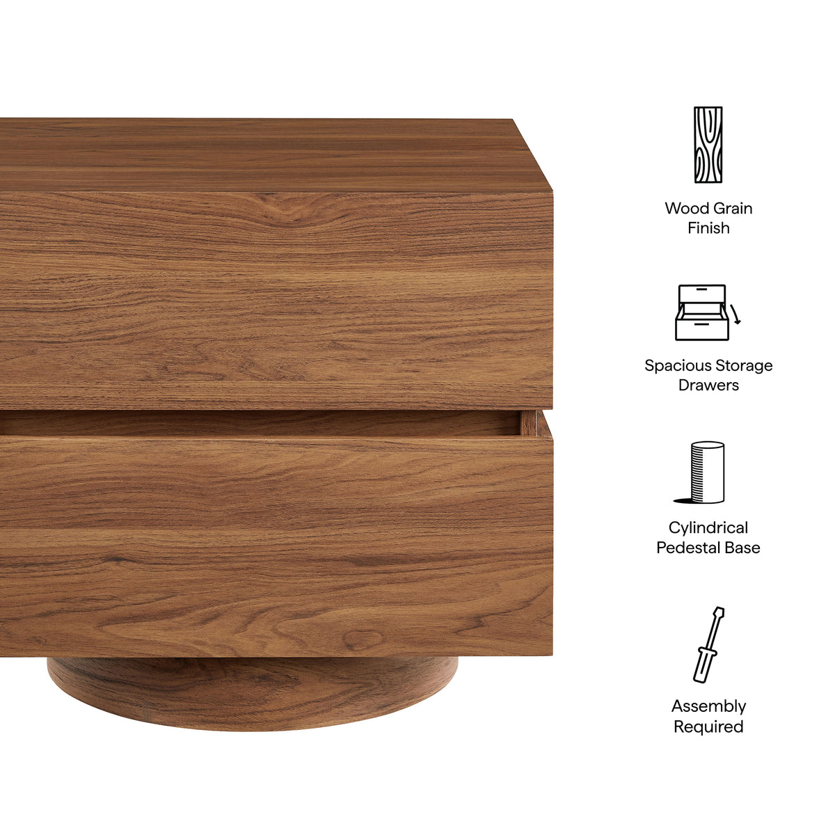 Koval Floating Pedestal 2-Drawer Nightstand - Walnut