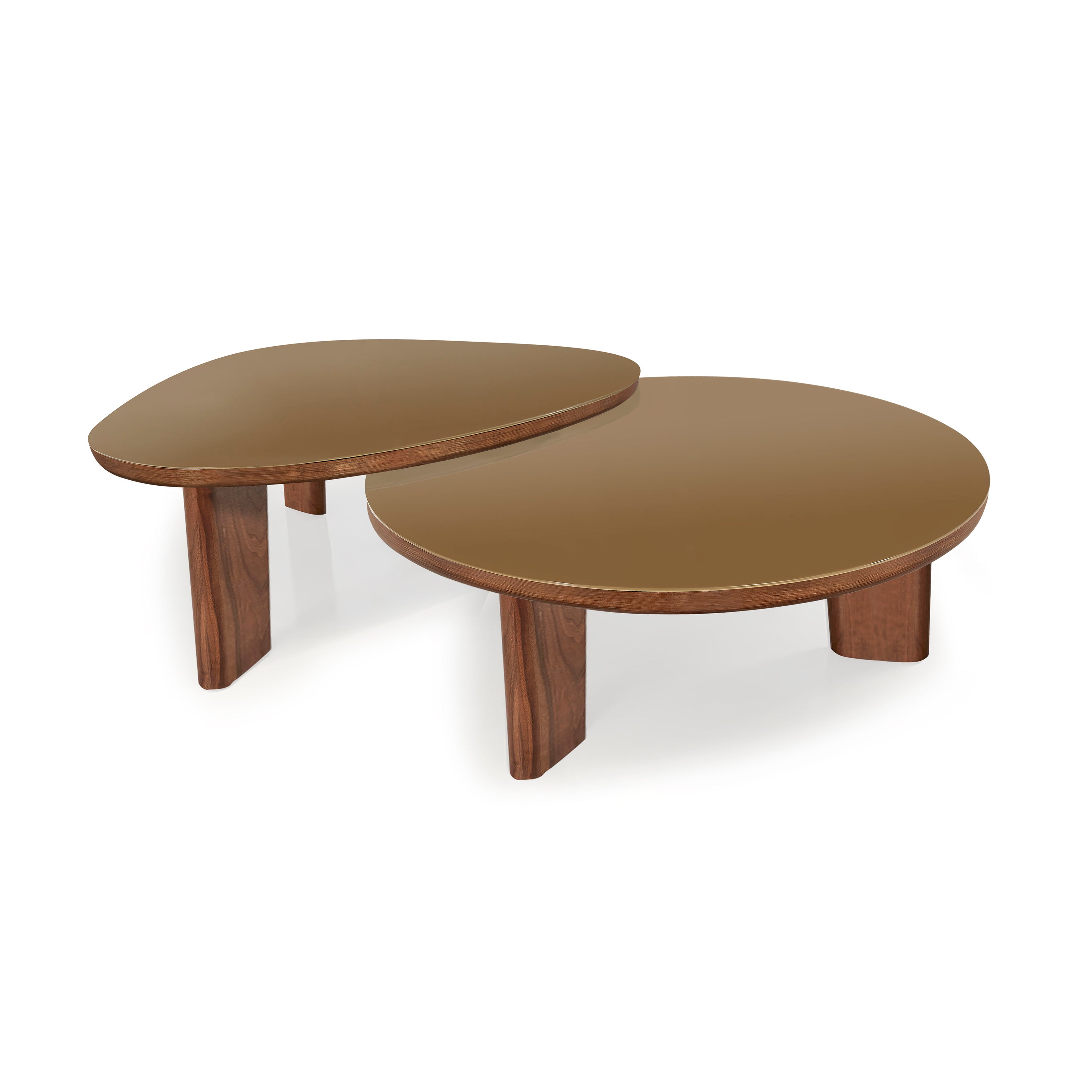 Oani 46" Walnut and Glass Triangular Coffee Table