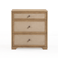 Laurentis 23.5" Light Taupe Suede and Wood 3-Drawer Nightstand