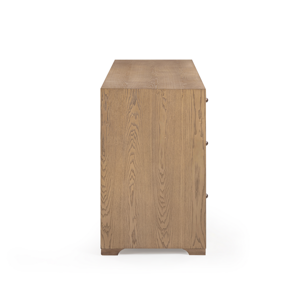 Laurentis 64" Light Taupe Suede and Wood 6-Drawer Dresser