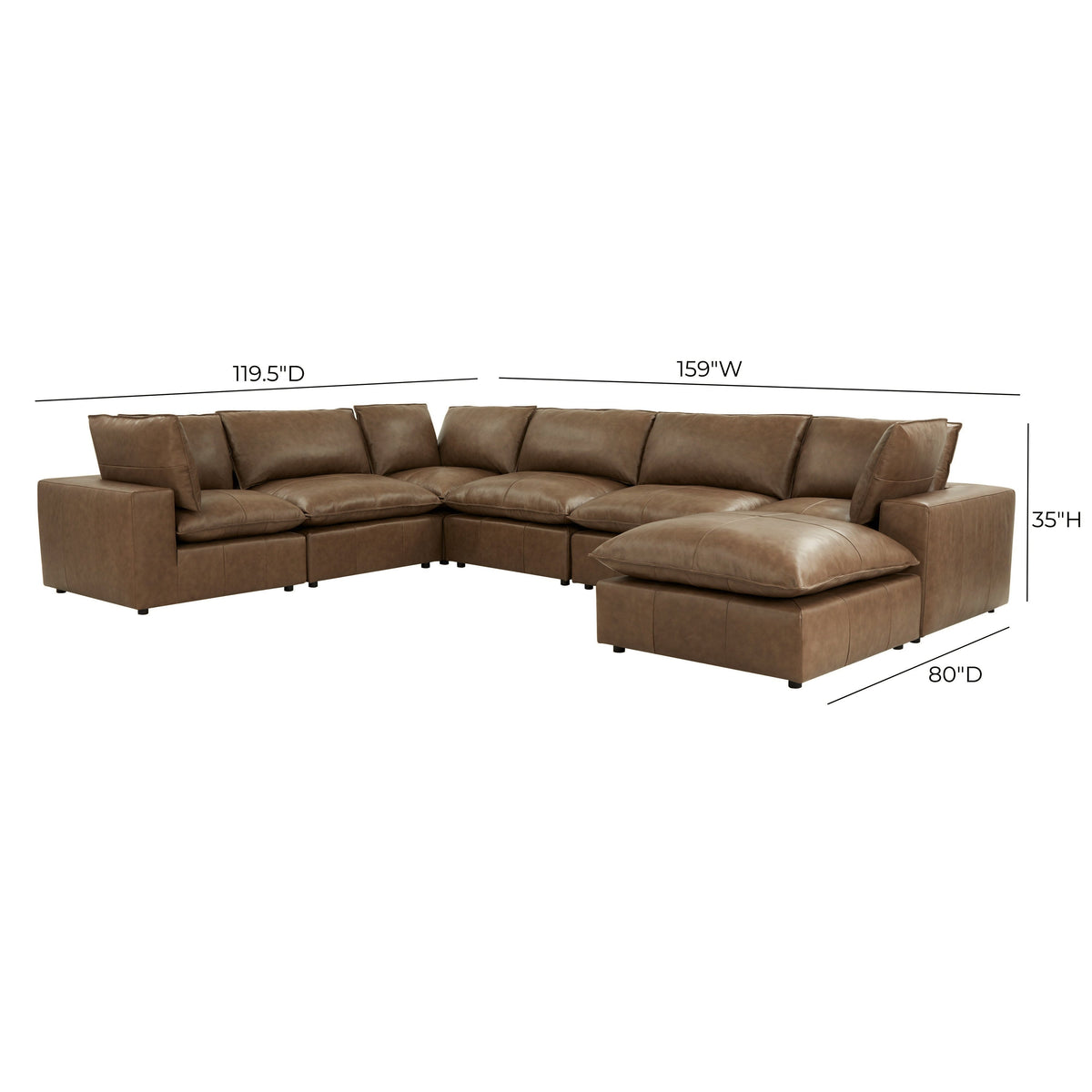 Cali 7-Piece Brown Leather Modular Large Chaise Sectional