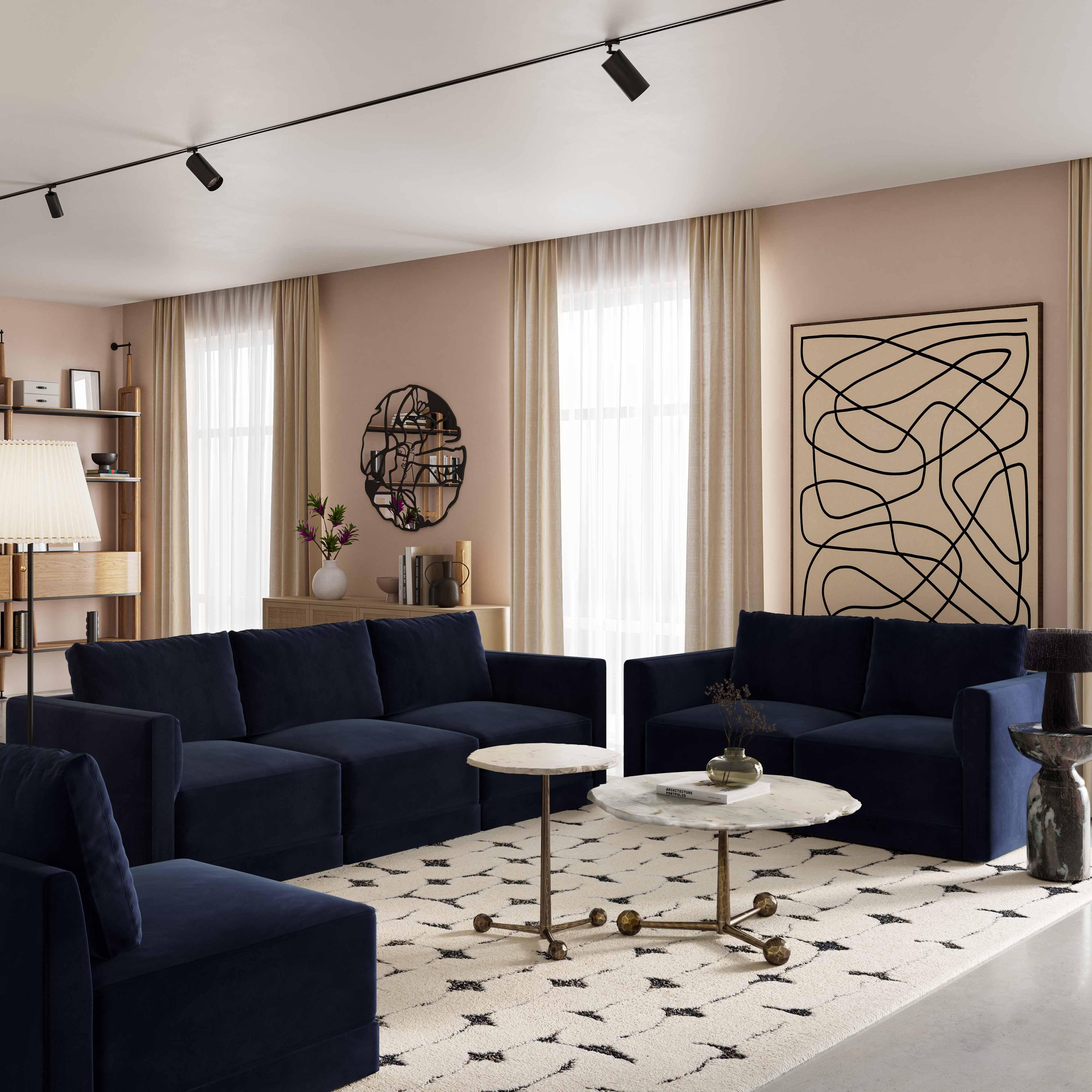 Willow Performance Velvet Modular Armless Chair