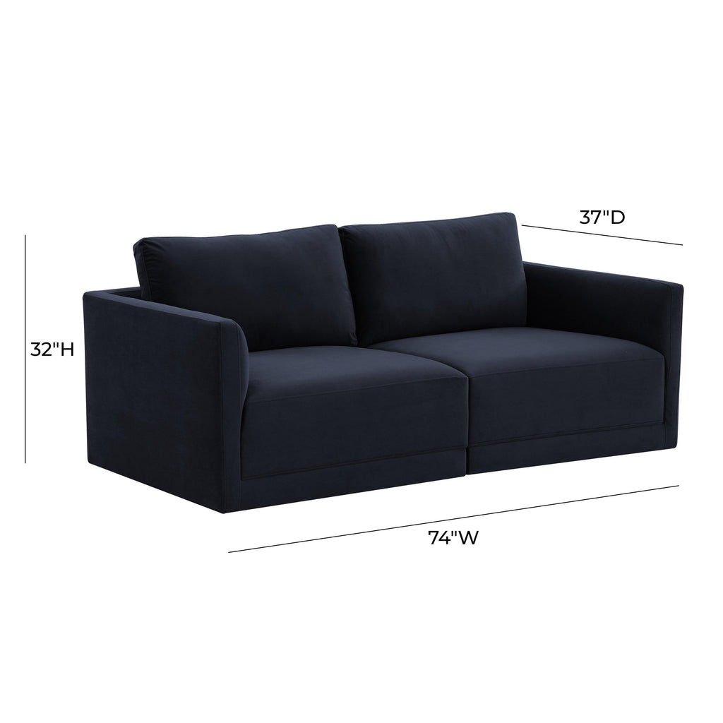 Willow 74" Performance Velvet Modular Loveseat
