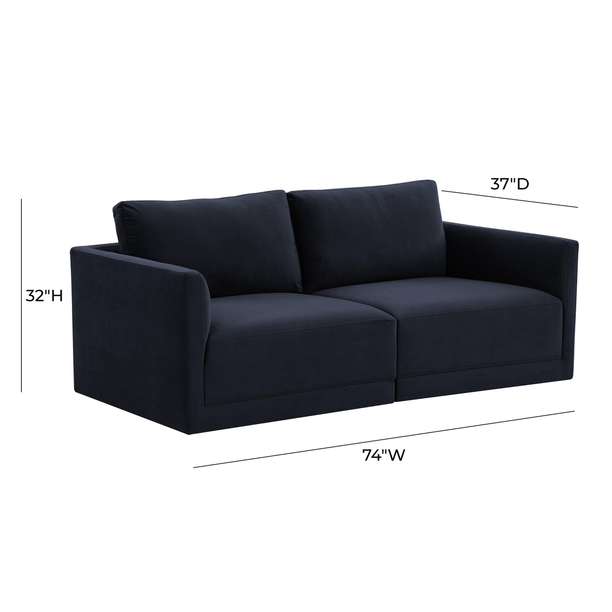 Willow 74" Performance Velvet Modular Loveseat