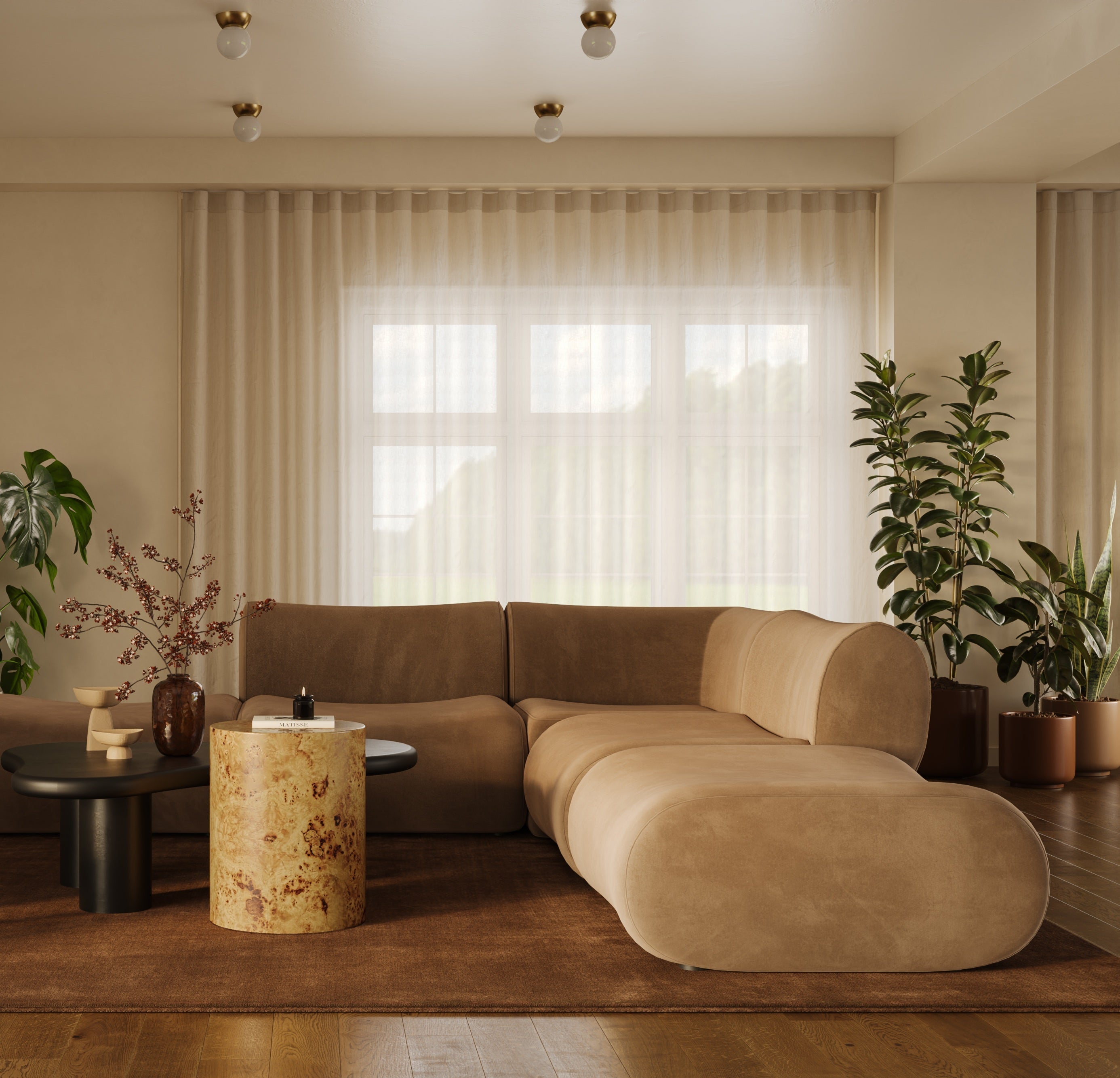 Zenith Latte Brown Performance Velvet Ottoman