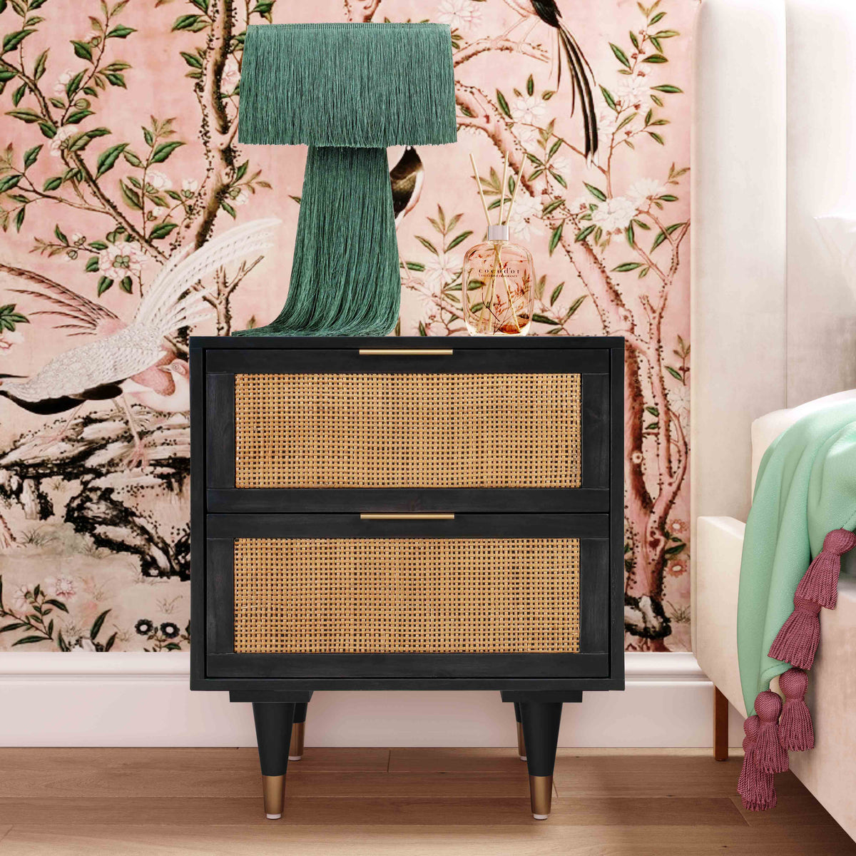 Sierra 22" Cane 2-Drawer Nightstand