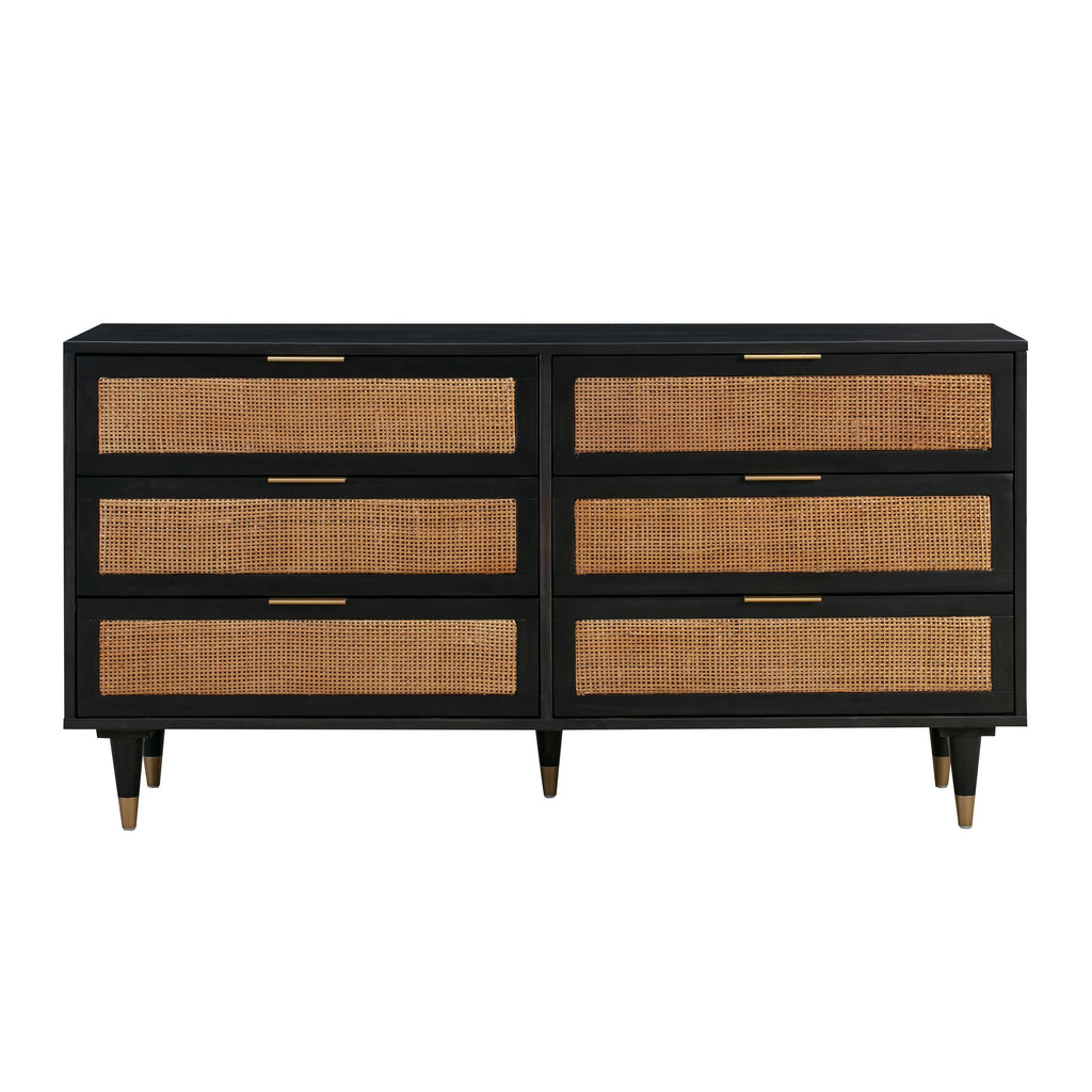 Sierra 60" Cane 6-Drawer Dresser — Black null
