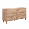 Carmen 63" Natural Ash and Cane 6-Drawer Dresser