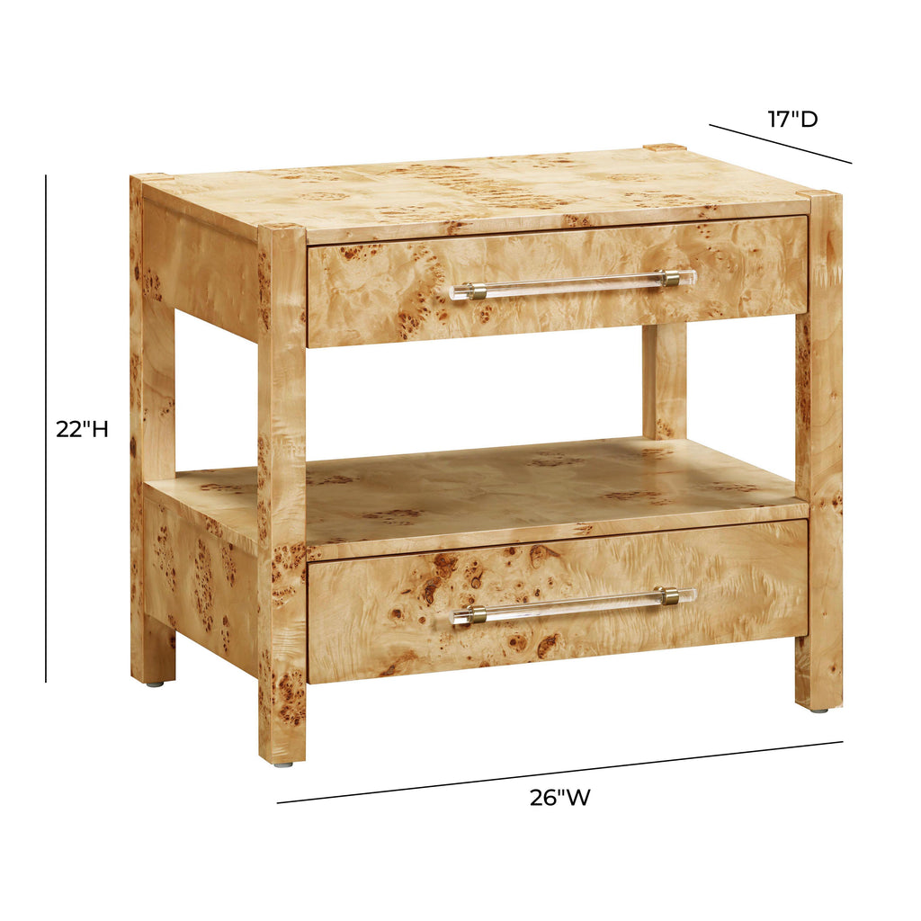 Brandyss 26" Burl 2-Drawer Nightstand