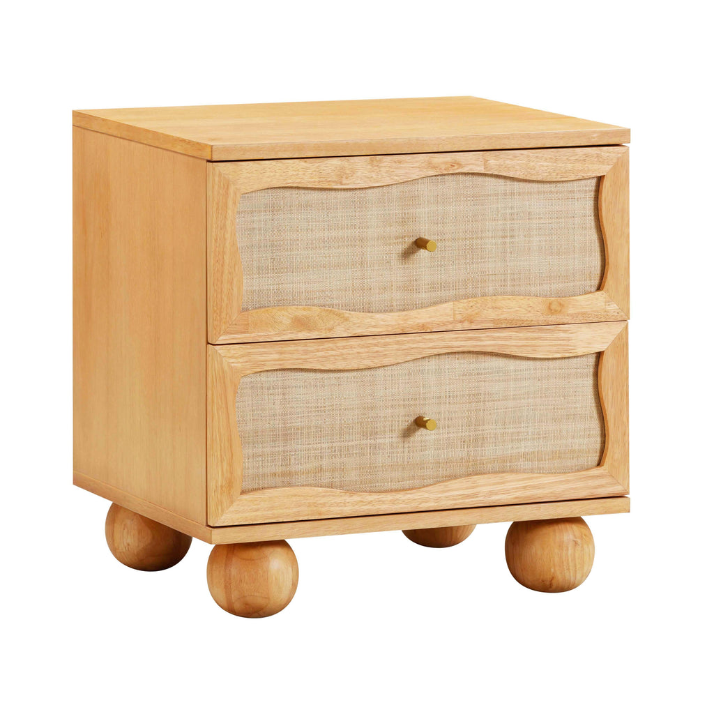 Grappa 22" Wood &amp; Raffia Wavy 2-Drawer Nightstand