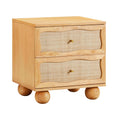 Grappa 22" Wood &amp; Raffia Wavy 2-Drawer Nightstand