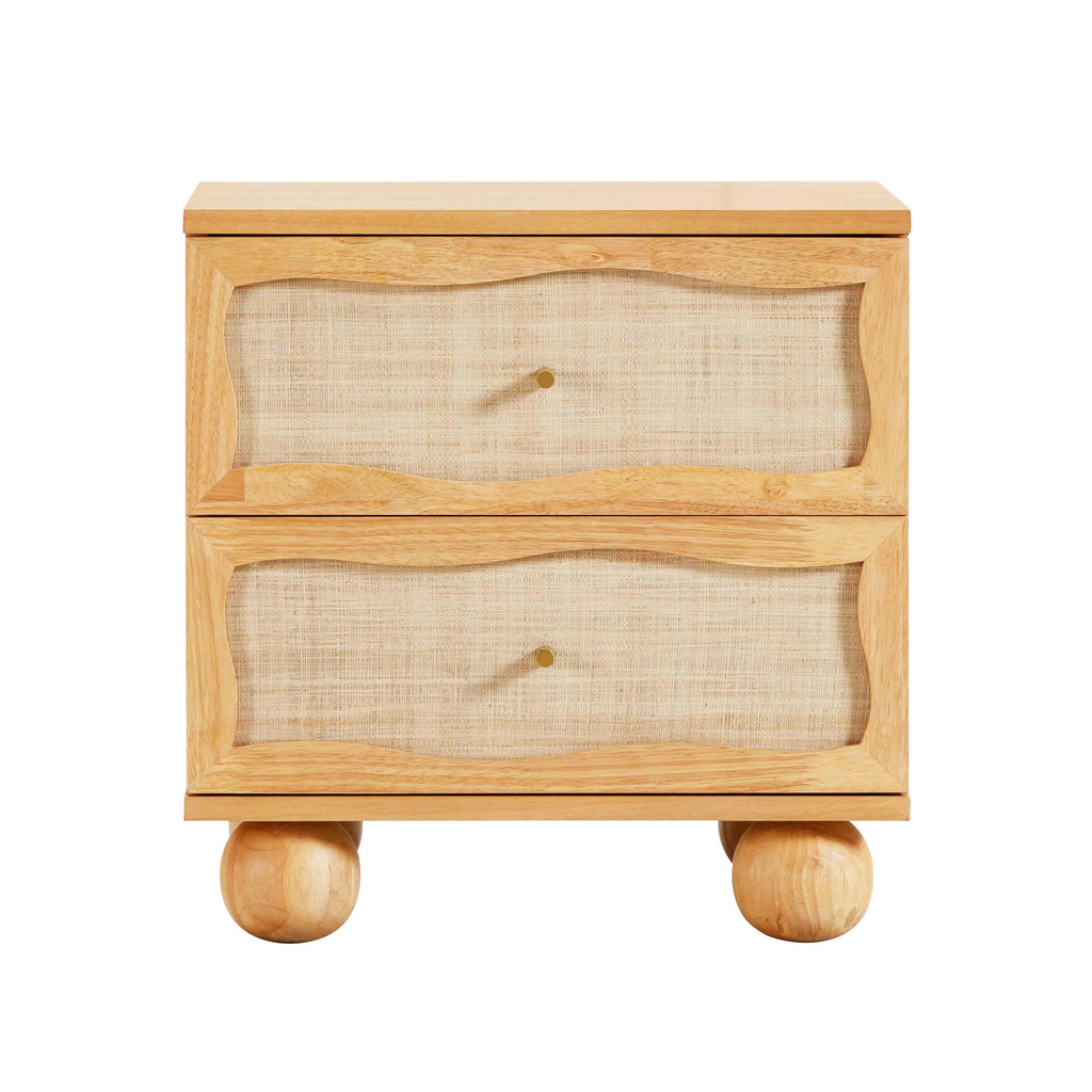 Grappa 22" Wood &amp; Raffia Wavy 2-Drawer Nightstand