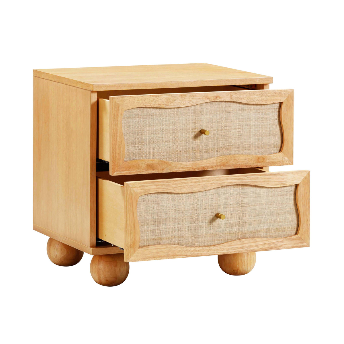 Grappa 22" Wood &amp; Raffia Wavy 2-Drawer Nightstand