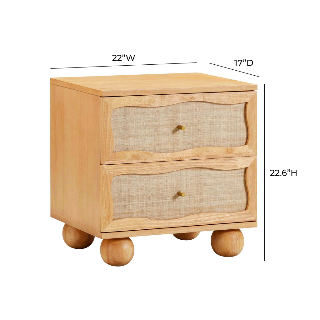 Grappa 22" Wood &amp; Raffia Wavy 2-Drawer Nightstand
