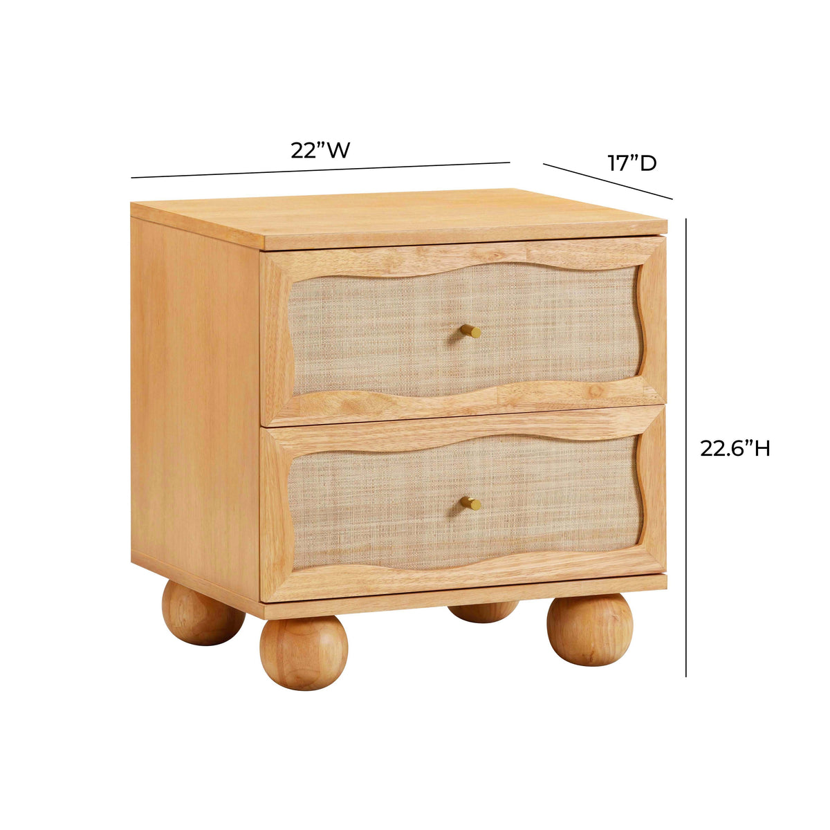 Grappa 22" Wood &amp; Raffia Wavy 2-Drawer Nightstand