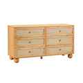 Grappa 62" Natural Wood &amp; Raffia Wavy 6-Drawer Dresser
