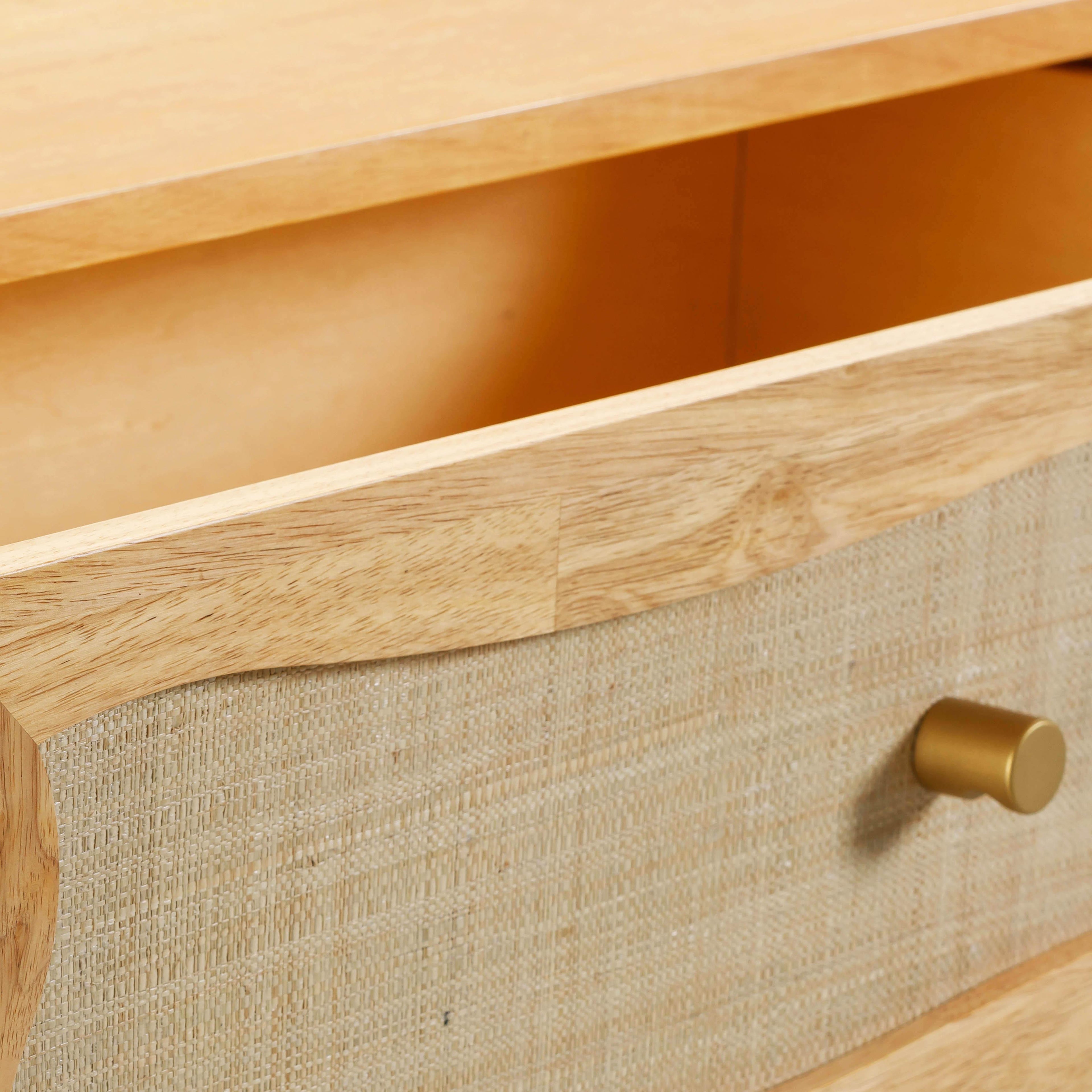 Grappa 62" Natural Wood &amp; Raffia Wavy 6-Drawer Dresser