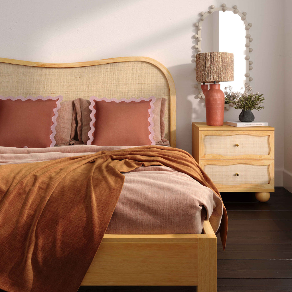 Grappa Natural Wood &amp; Raffia Bed
