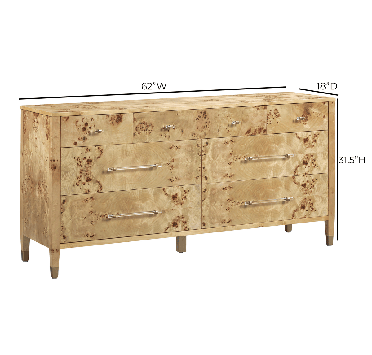 Brandyss 62" Burl 7-Drawer Dresser