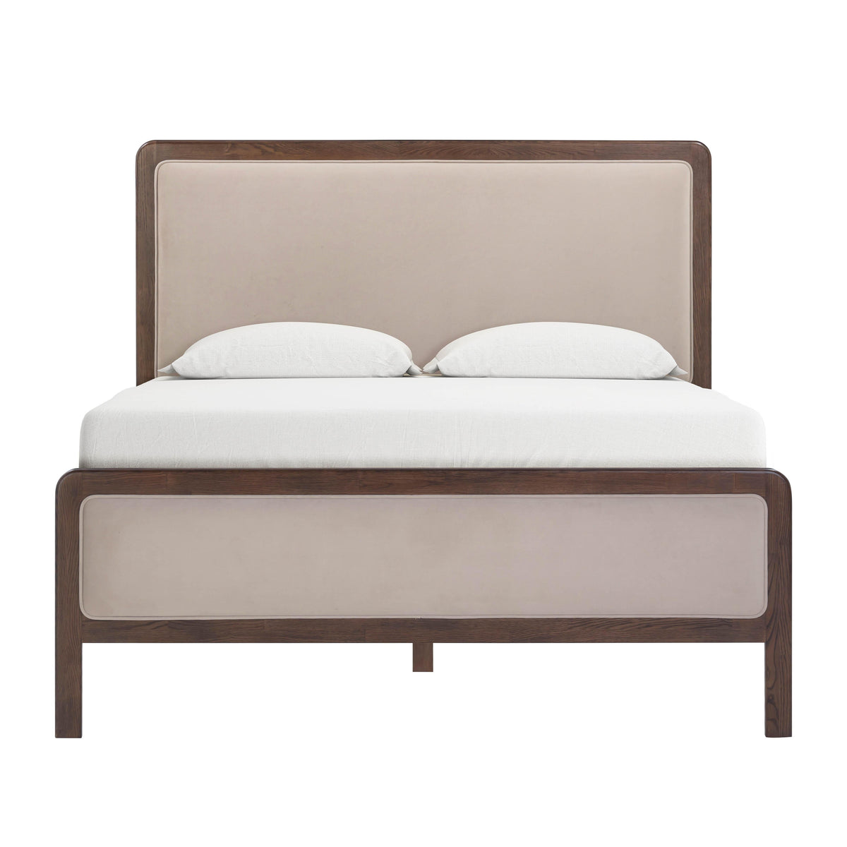 Hella Contract-Grade Velvet and Ash Wood Bed — Taupe Queen