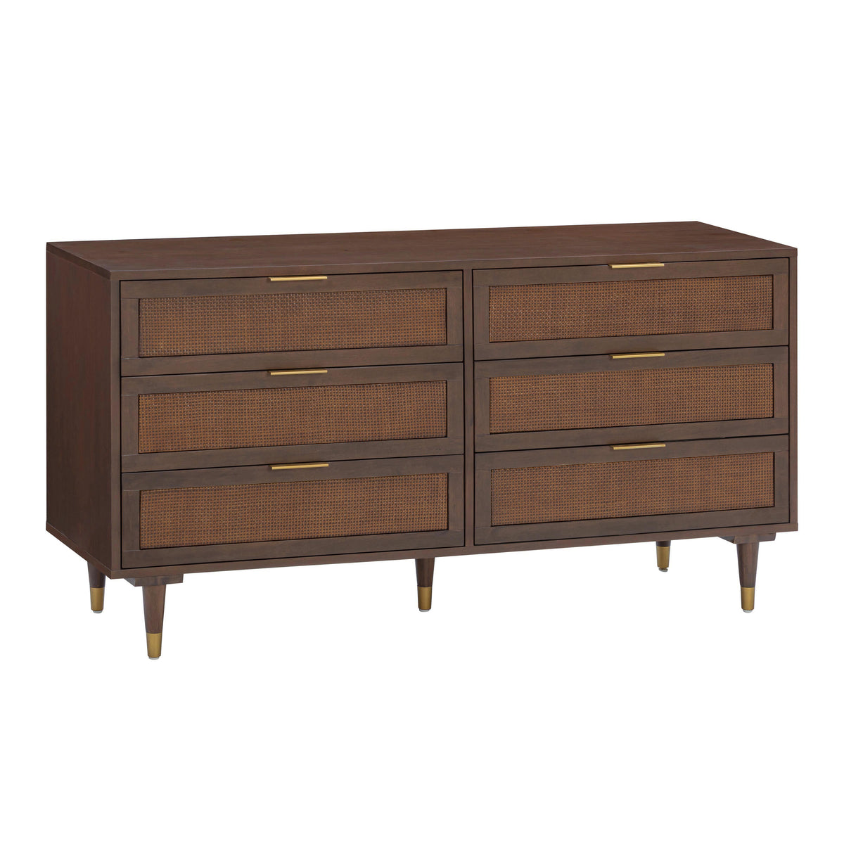 Sierra 60" Cane 6-Drawer Dresser — Dark Brown null