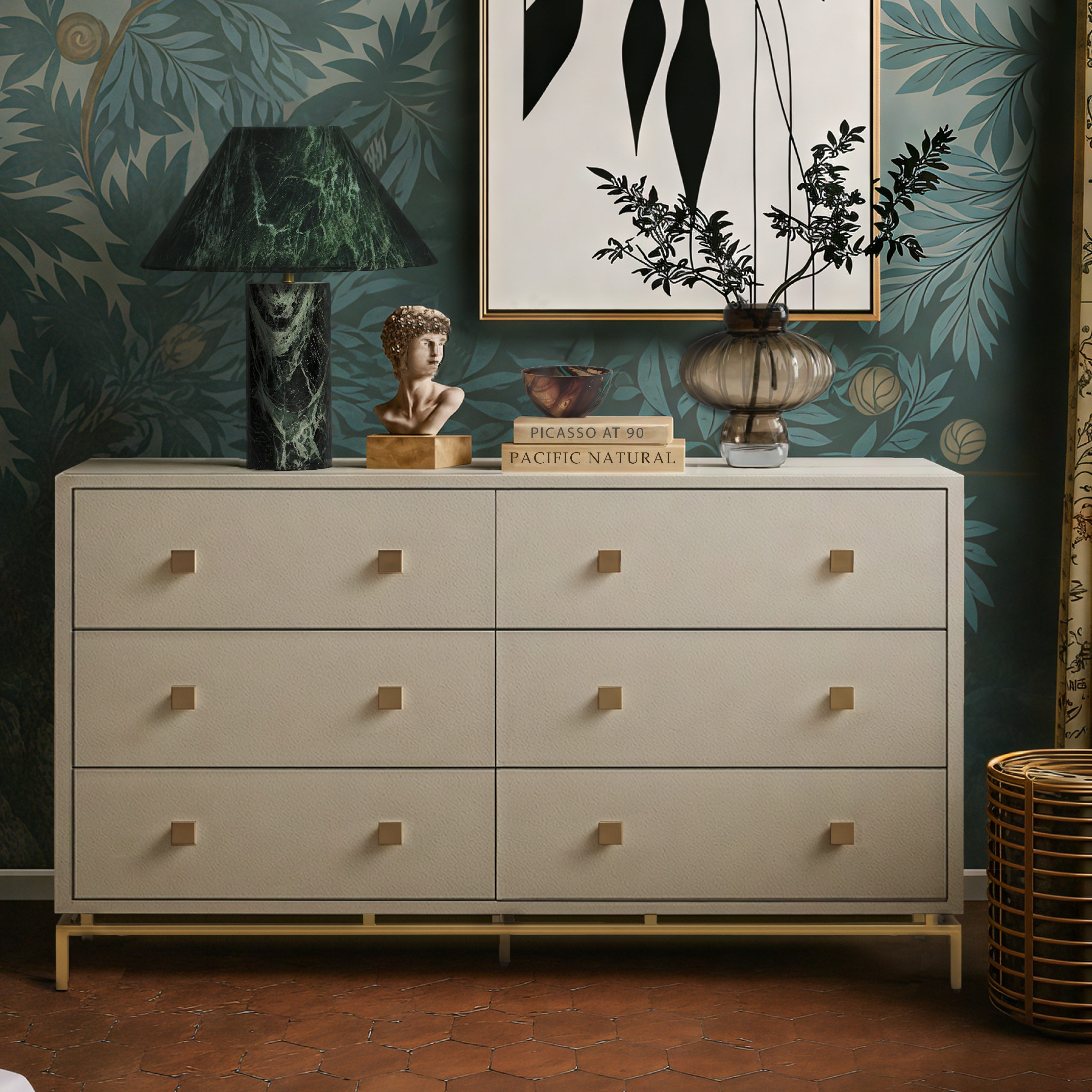 Pesce 57" Faux Shagreen 6-Drawer Dresser