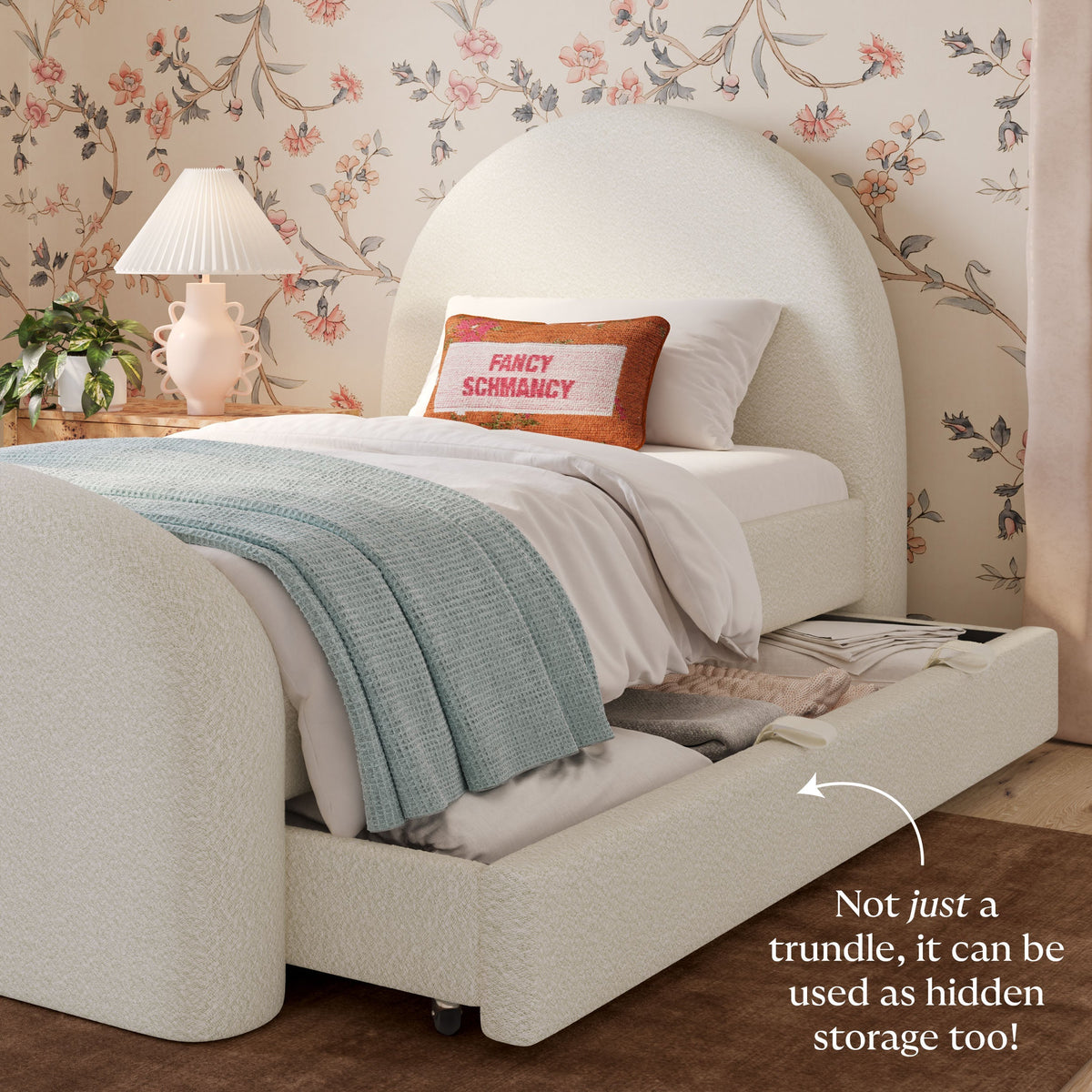 Moon Cream Performance Boucle Twin Trundle Bed