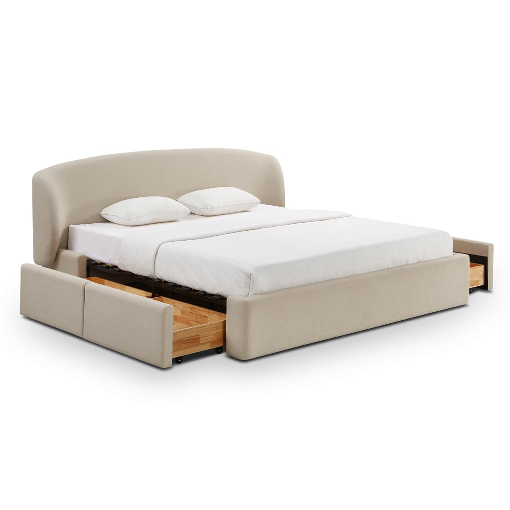 Corey Upcycled Performance Linen Storage Bed — Taupe King