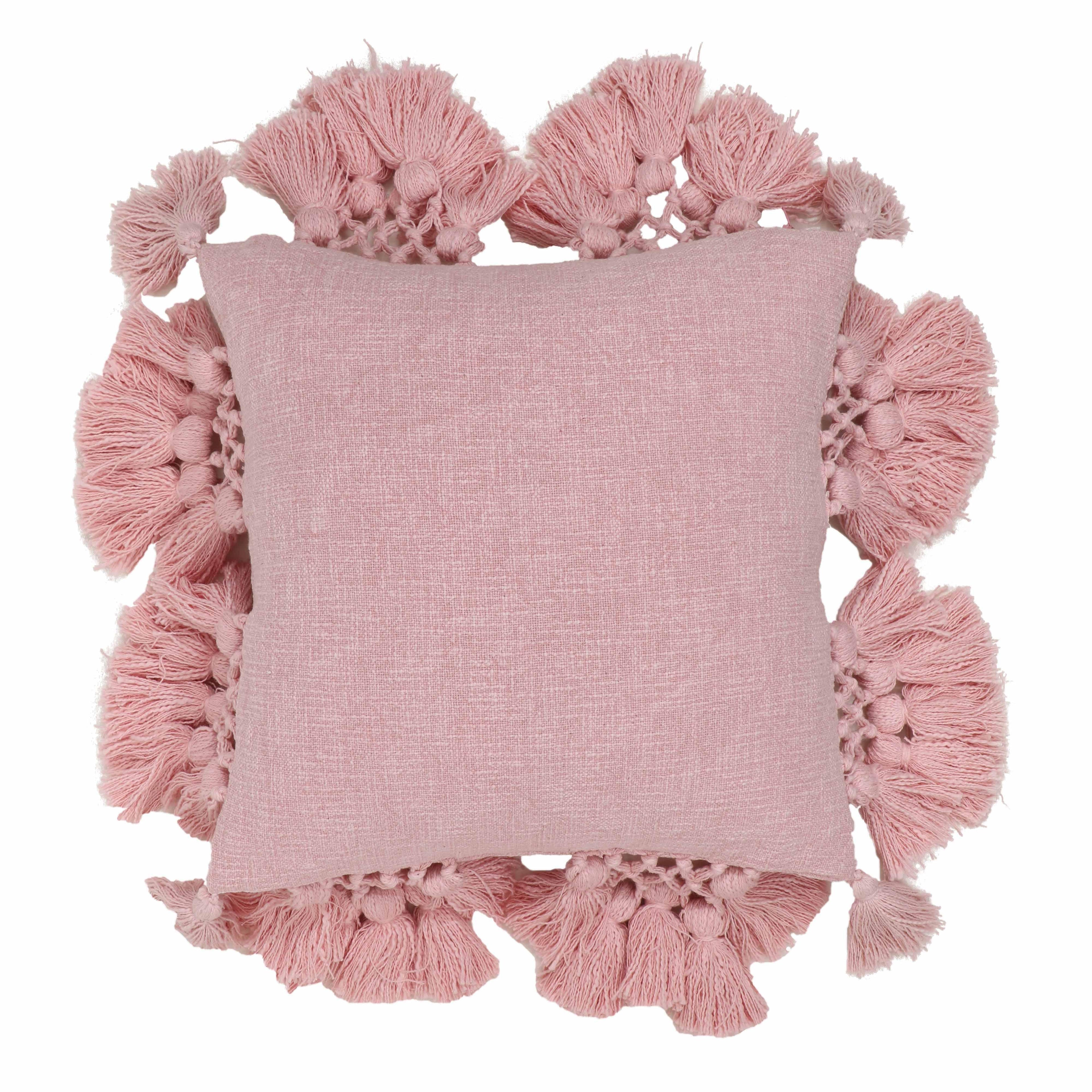 Stone 21" Washed Cotton Tasseled Square Throw Pillow Cover