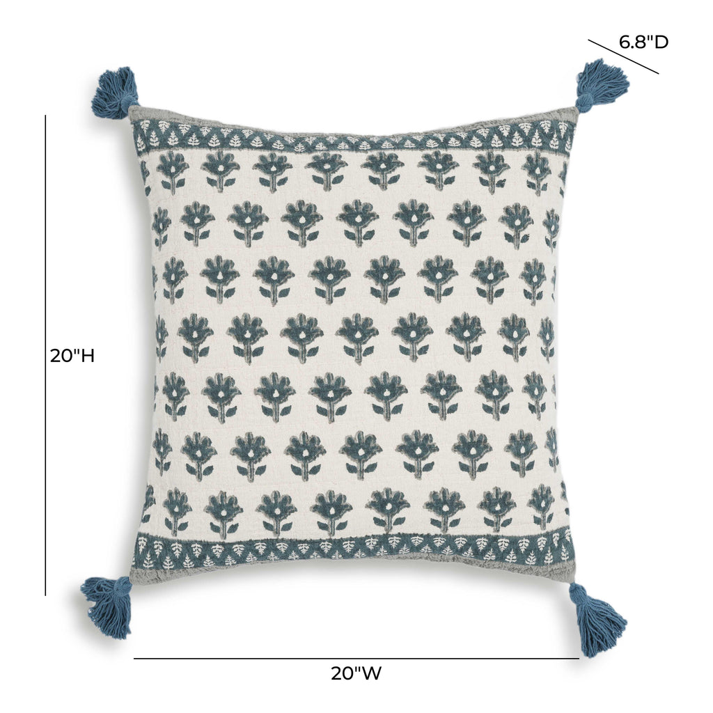 Blossom 20" Printed Cotton Tassel Throw Pillow Cover