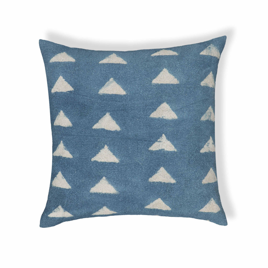Indigo Triangles 20" Cotton Square Throw Pillow Cover