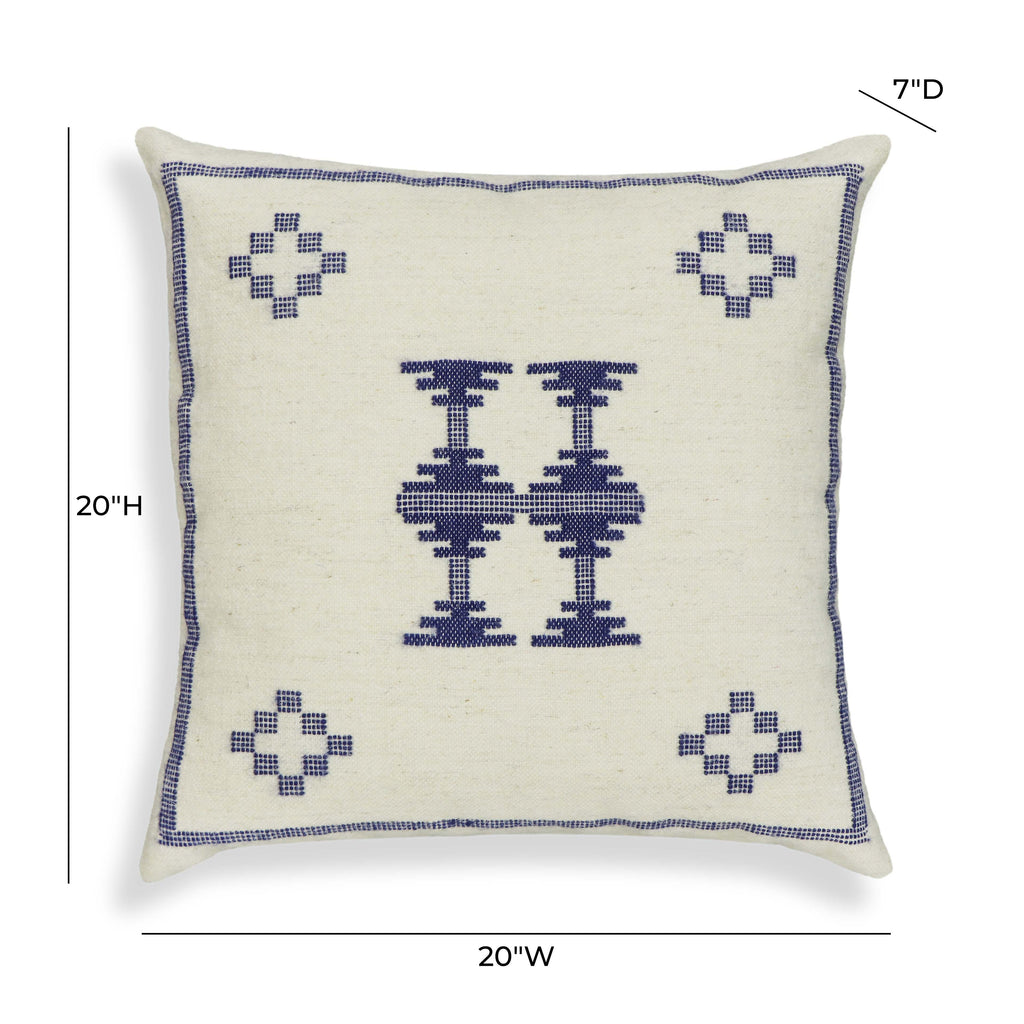 Aztec 20" Cream &amp; Indigo Wool Square Throw Pillow Cover
