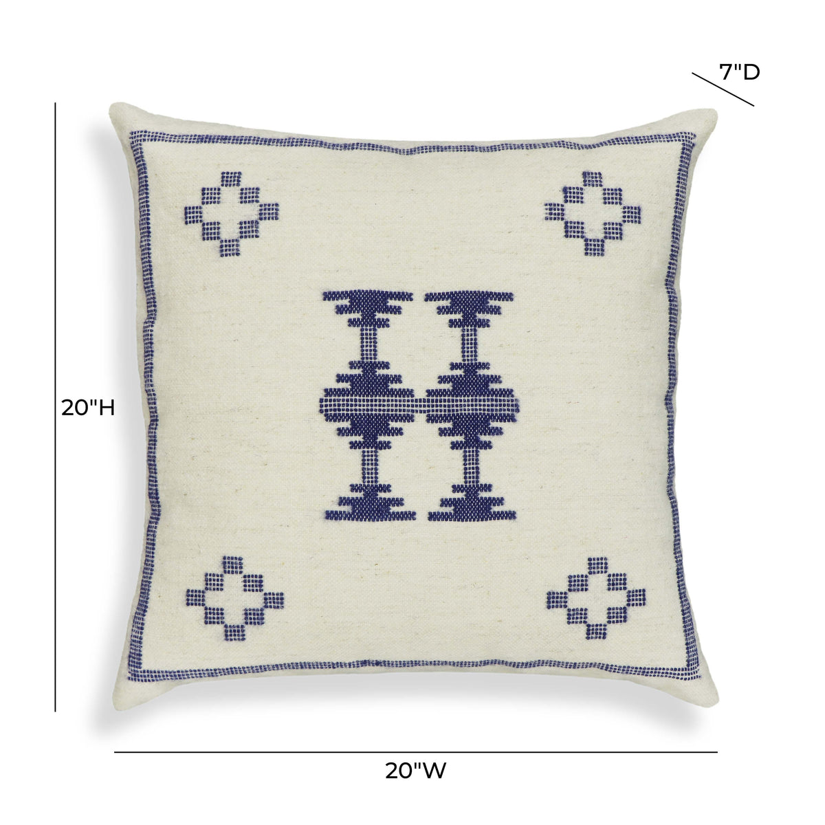 Aztec 20" Cream &amp; Indigo Wool Square Throw Pillow Cover