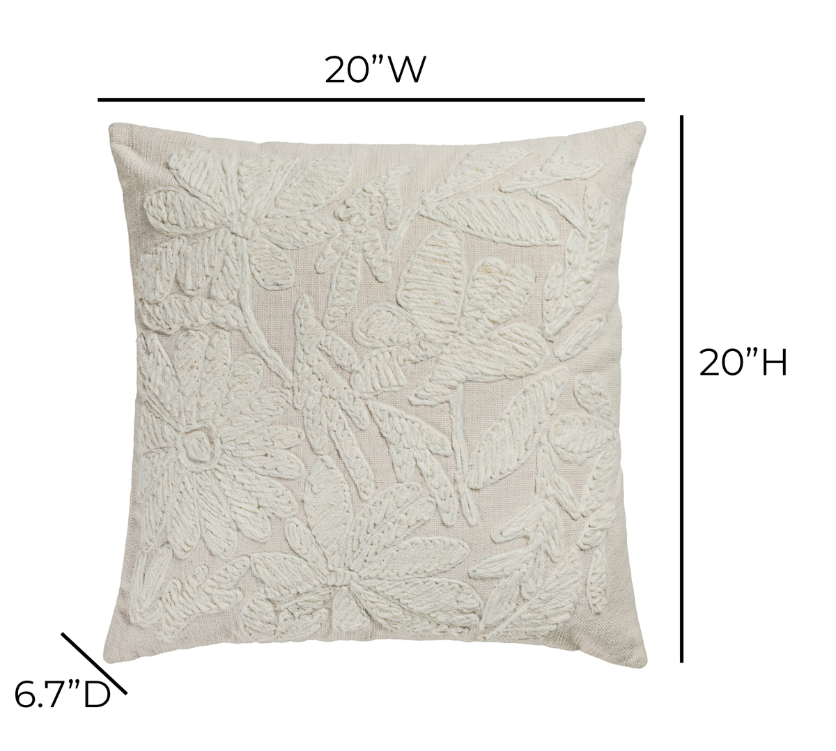 Tabitha 20" Square Embroidered Throw Pillow