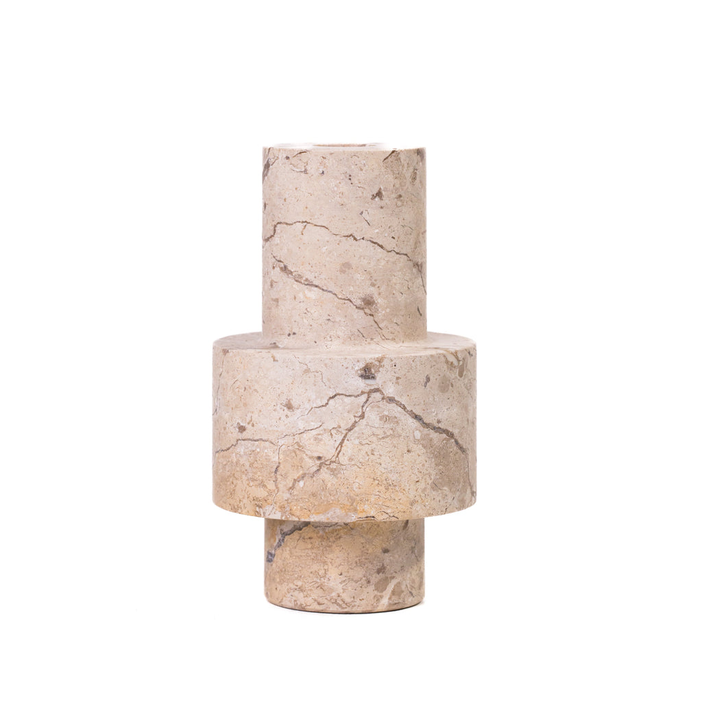 Natural Travertine Turned Candle Holder