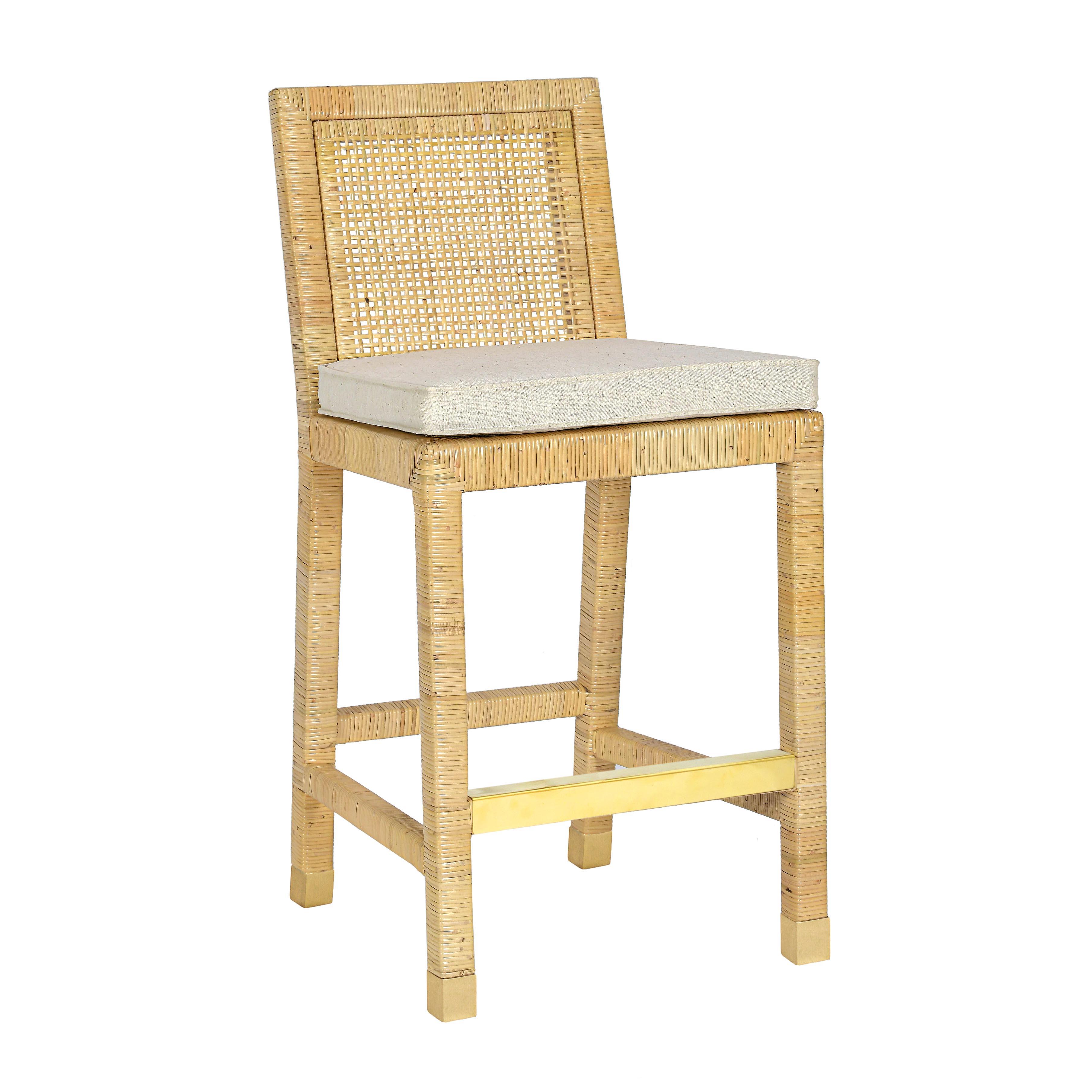 Amara Rattan &amp; Cream Contract-Grade Linen Stool