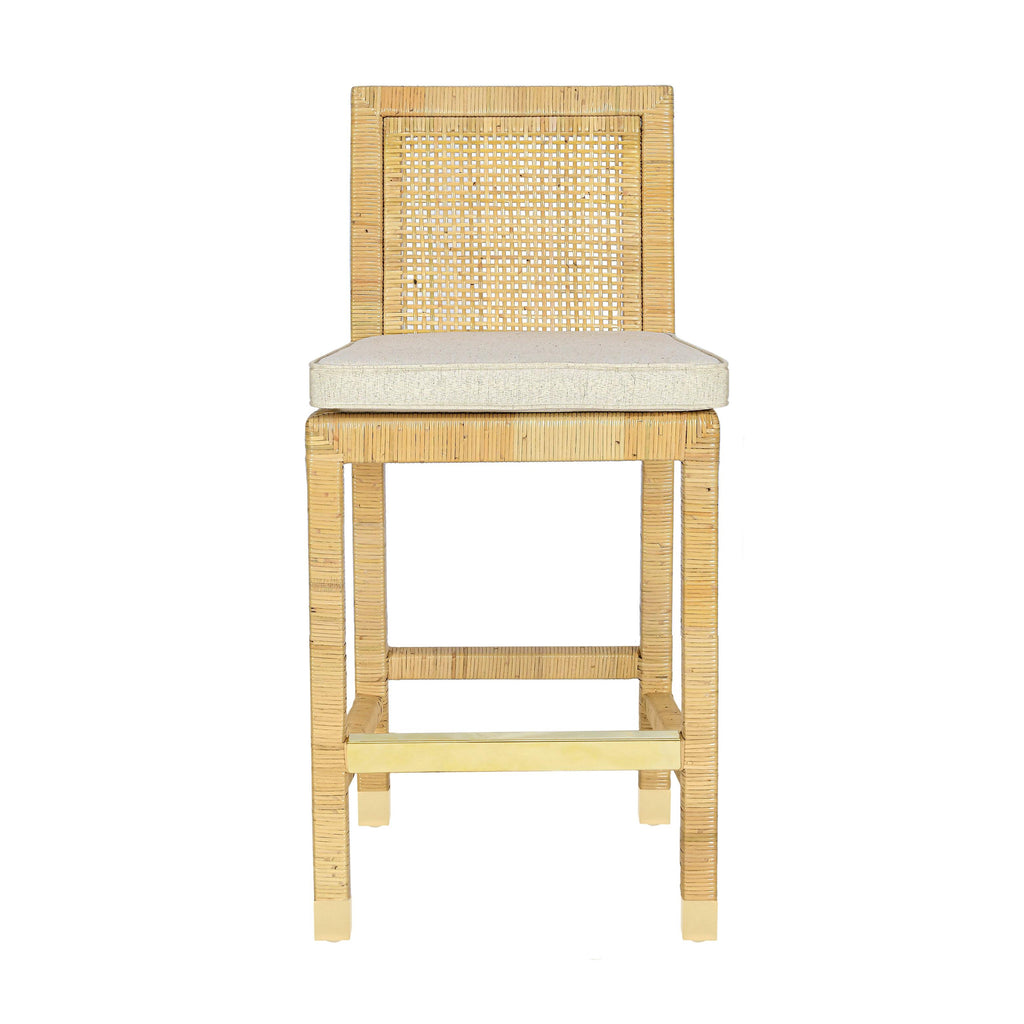Amara Rattan &amp; Cream Contract-Grade Linen Stool