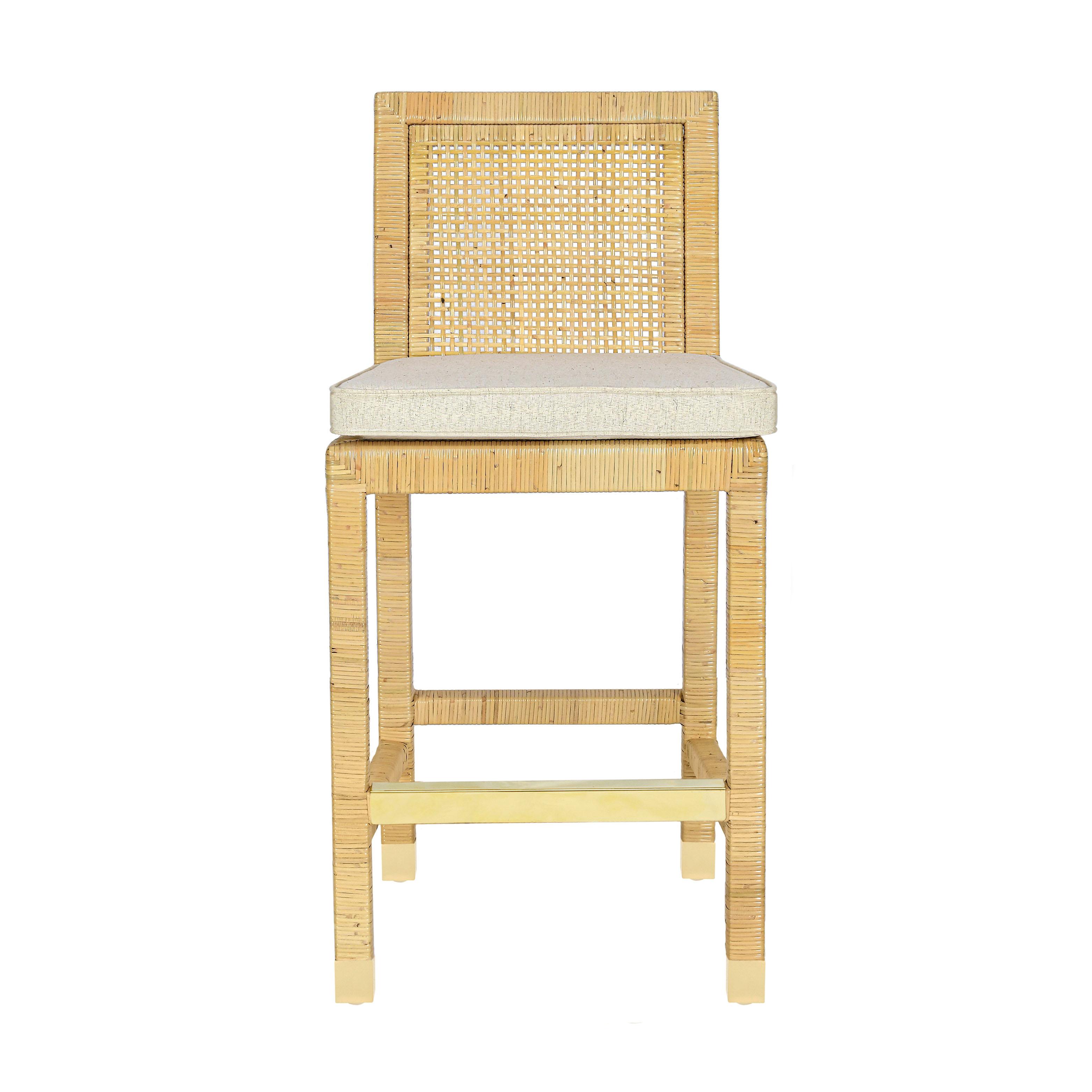 Amara Rattan &amp; Cream Contract-Grade Linen Stool