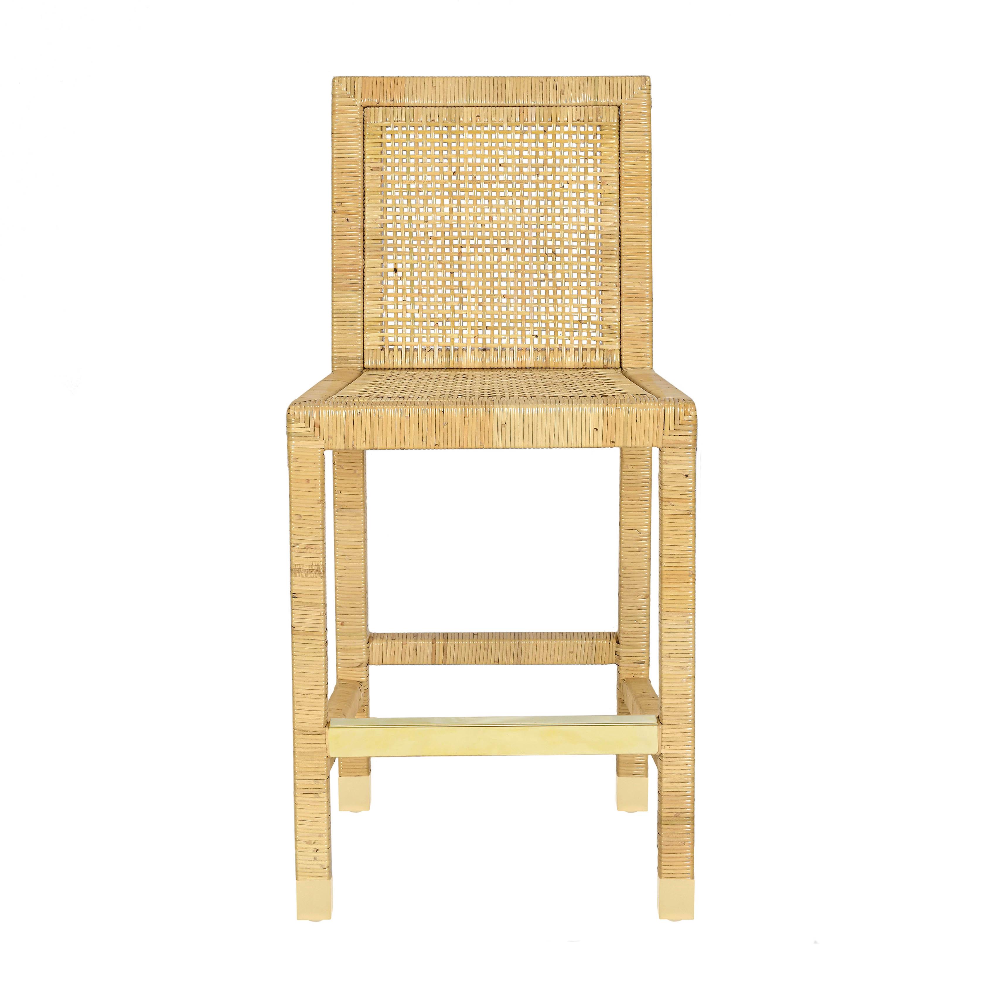 Amara Rattan &amp; Cream Contract-Grade Linen Stool
