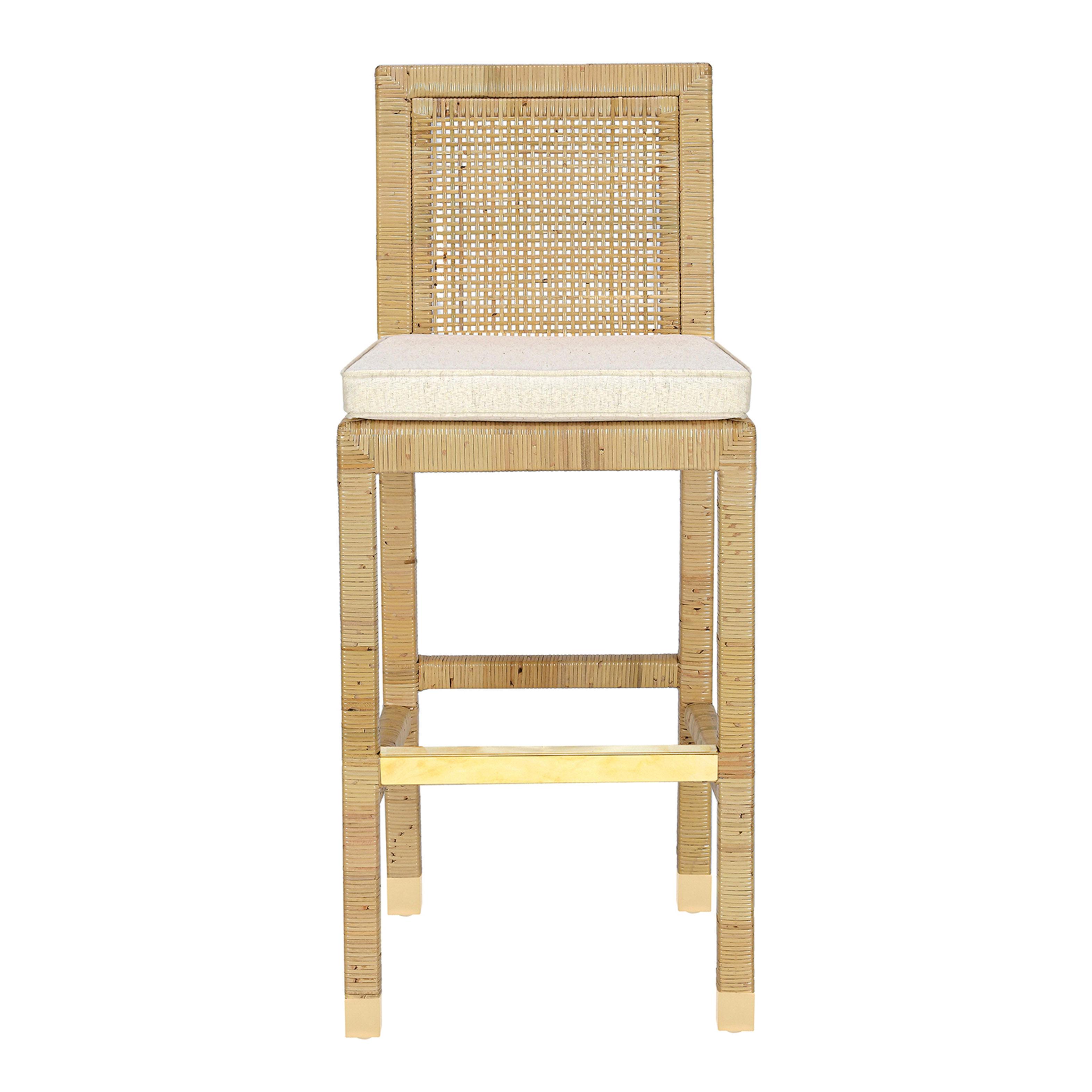 Amara Rattan &amp; Cream Contract-Grade Linen Stool