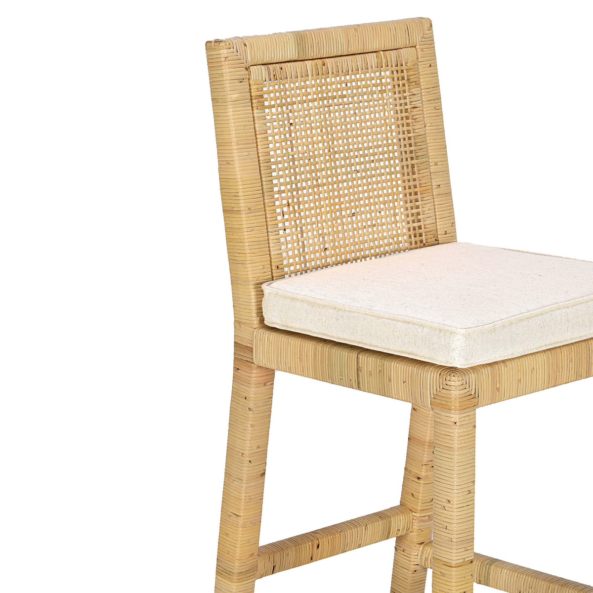 Amara Rattan &amp; Cream Contract-Grade Linen Stool