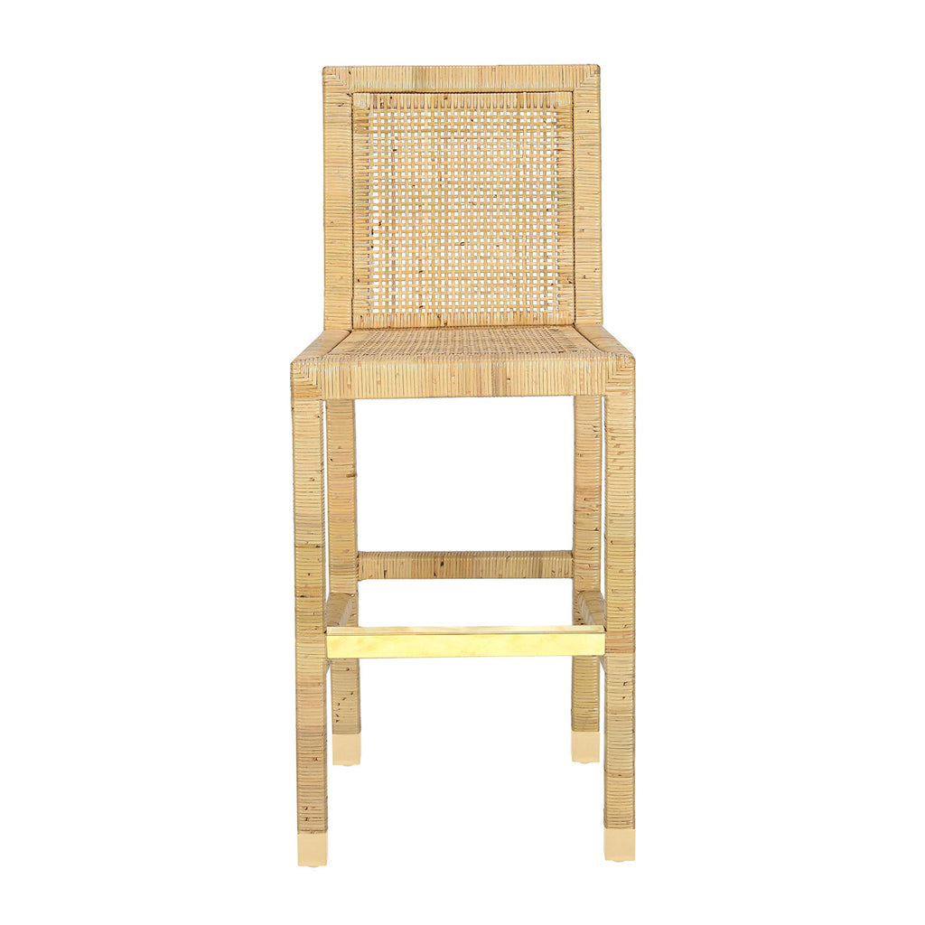 Amara Rattan &amp; Cream Contract-Grade Linen Stool