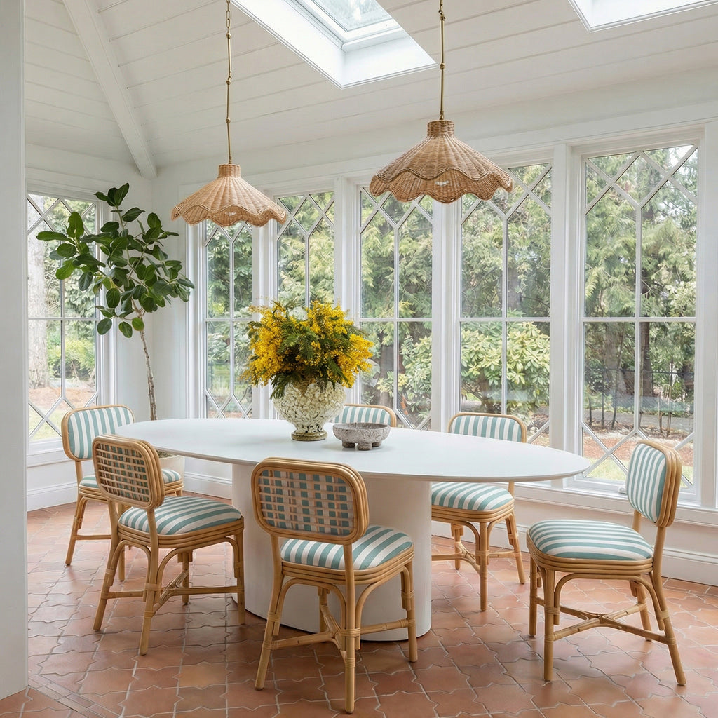 Dorine Striped Performance Linen &amp; Rattan Dining Chair