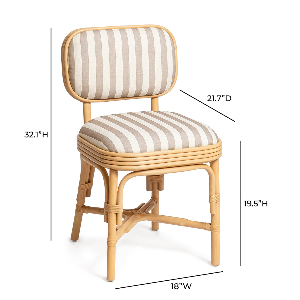 Dorine Striped Performance Linen &amp; Rattan Dining Chair